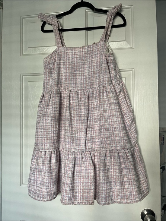 &merci Dresses & Skirts - Tiered Pink Plaid Mini Dress with Tie Straps | Size M